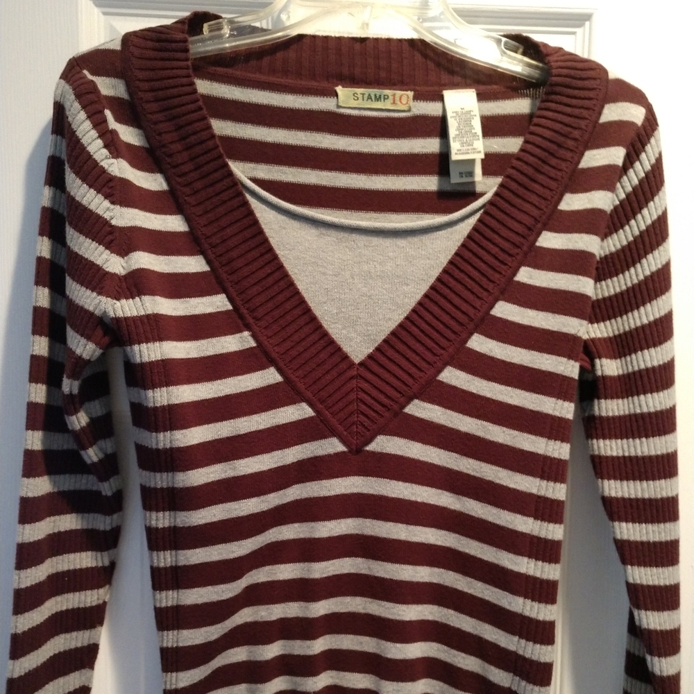 Burgundy and Grey Striped Shirt